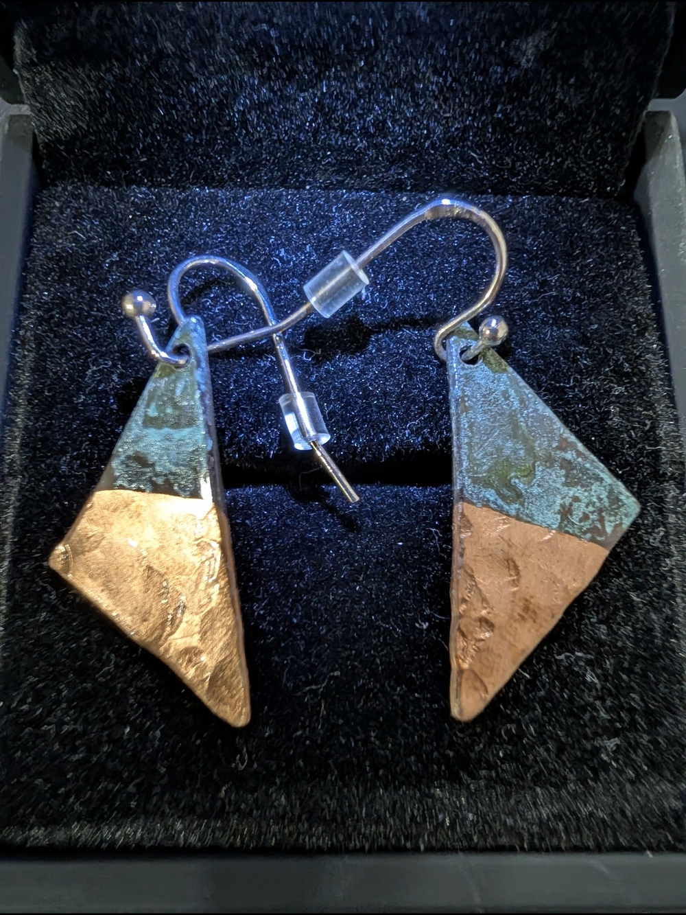 Handmade Artisan Copper & Patina Geometric Dangle Earrings (New Zealand)